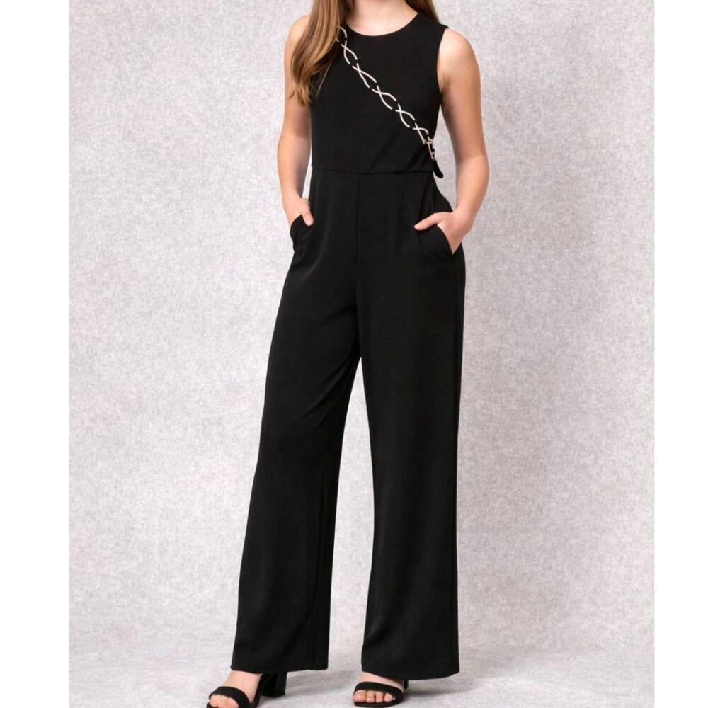 Speechless Rhinestone Jumpsuit Wide Leg Black Kids 16 womens XS - S